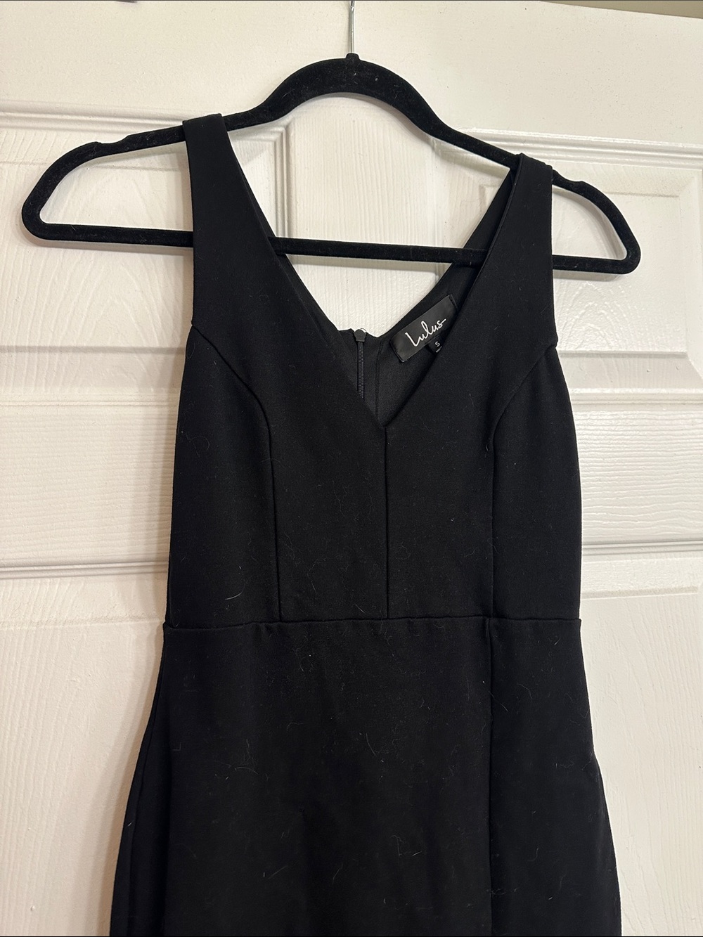 Lulu's Black V-Neck Midi Dress with Front Slit